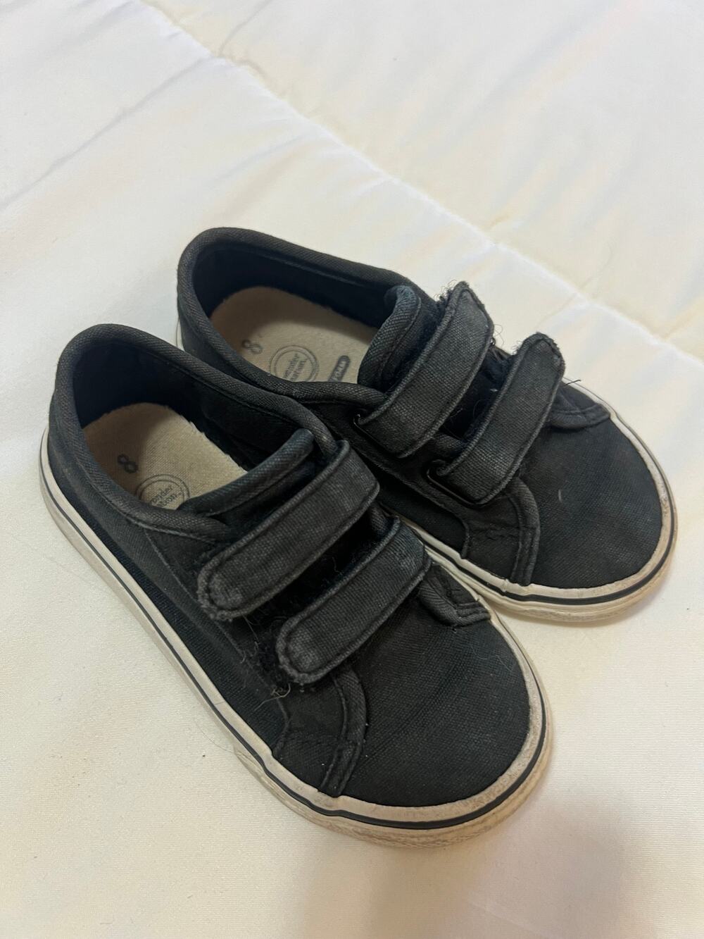 Wonder Nation Toddler Sneakers Size 8 Black Canvas Twin Strap Kids Shoes‎ Flaw